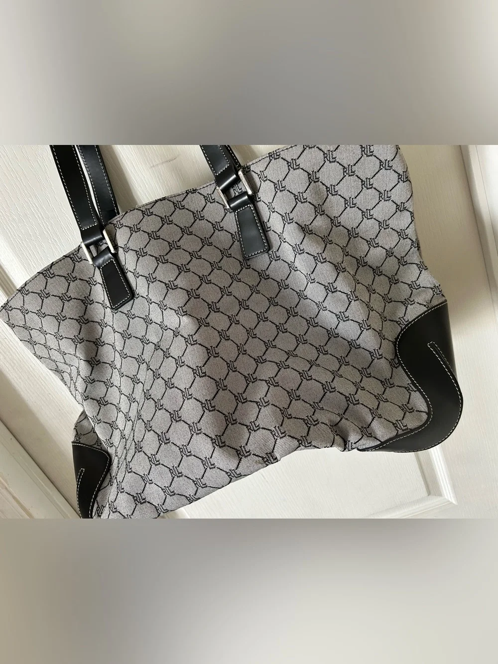 Ralph Lauren Black and Cream Monogram Shoulder Tote